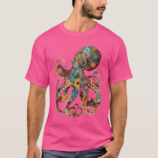 Octopus Floral Flowers Squid Kraken Scuba Diving T-Shirt