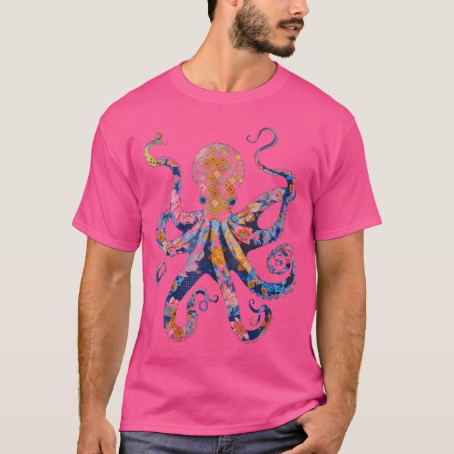 Octopus Floral Flowers Squid Kraken Scuba Diving T-Shirt (Front)