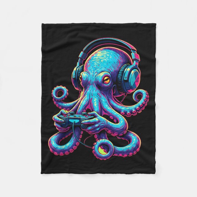 Octopus Gaming Animal Video Games Funny Octopus  Fleece Blanket (Front)