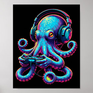 Octopus Gaming Animal Video Games Funny Octopus Poster