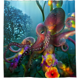 Octopus Garden Colourful Tropical Blue Undersea Shower Curtain