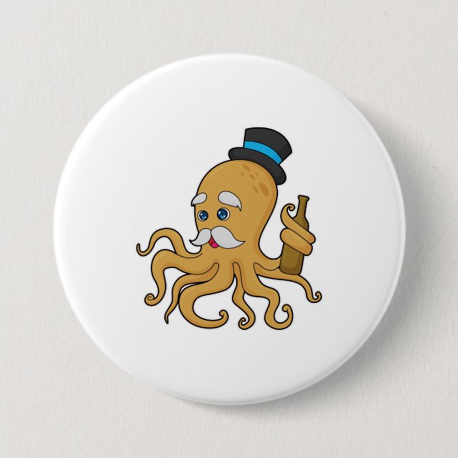 Octopus Gentleman Hat 7.5 Cm Round Badge (Front)