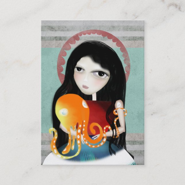 Octopus girl old new fashion business card (Front)