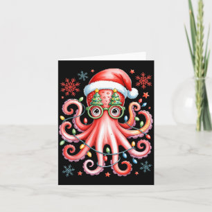 Octopus Gles Santa Hat Christmas Light Ocean Anima Card
