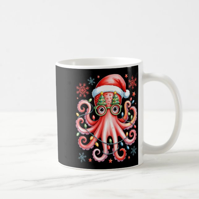 Octopus Gles Santa Hat Christmas Light Ocean Anima Coffee Mug (Right)