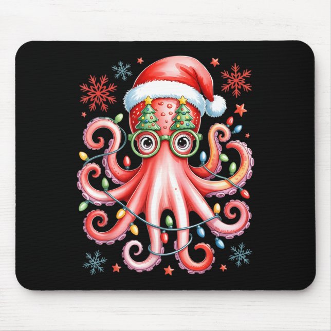 Octopus Gles Santa Hat Christmas Light Ocean Anima Mouse Mat (Front)