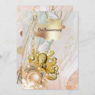 Octopus gold splash nautical marine anniversary invitation