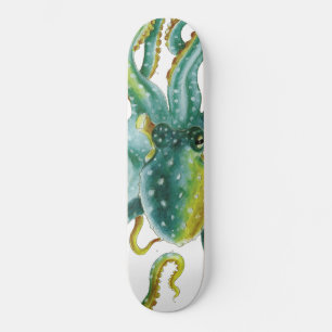 Octopus Green Tentacles Watercolor Art Skateboard