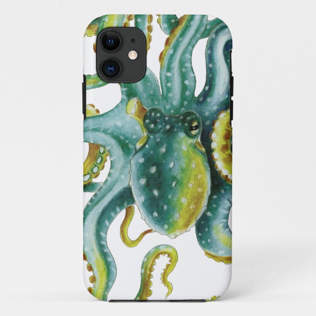 Octopus Green Watercolor Art Case-Mate iPhone Case (Back)