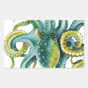 Octopus Green Watercolor Art Rectangular Sticker