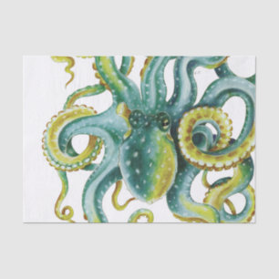 Octopus Green Watercolor Art Tissue Paper