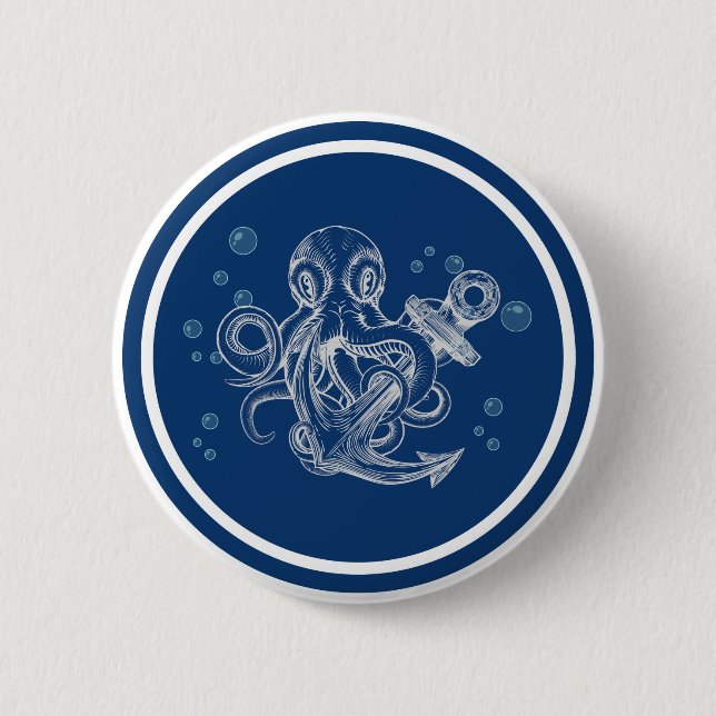  Octopus Holding Anchor 6 Cm Round Badge (Front)
