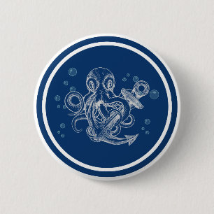Octopus Holding Anchor 6 Cm Round Badge