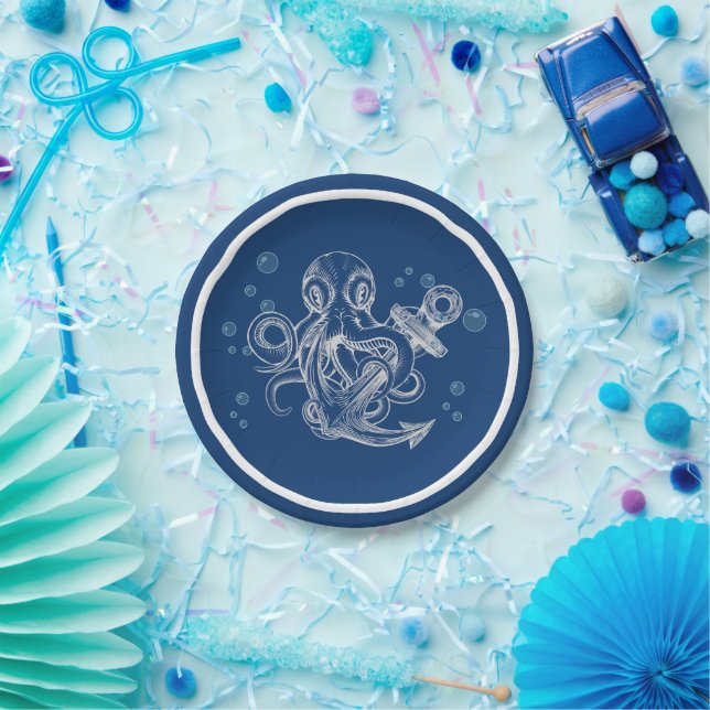   Octopus Holding Anchor Paper Plate (Party)