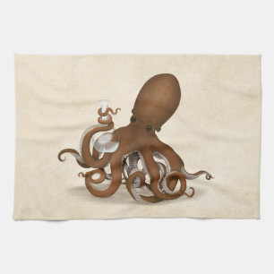 Octopus Holding Glass Flask Chemistry Steampunk Ki Tea Towel