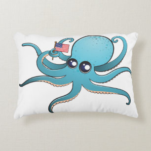 Octopus Holding The American Flag Decorative Cushion