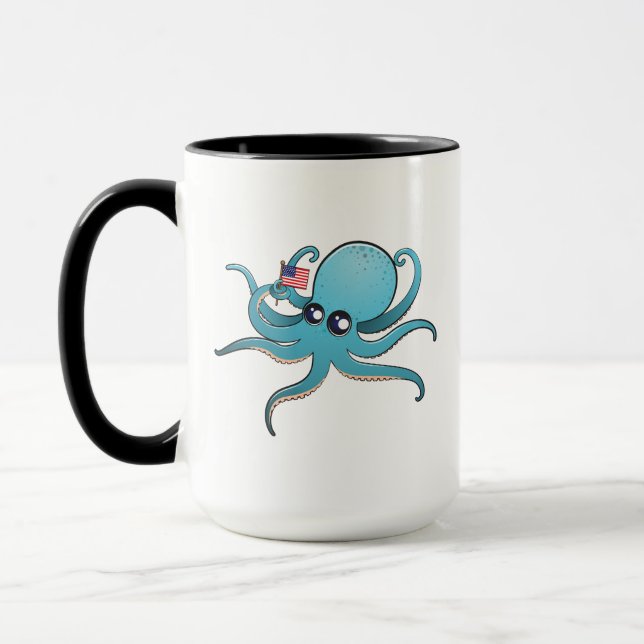 Octopus Holding The American Flag Mug (Left)