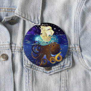 Octopus Huge and Caravella 10 Cm Round Badge