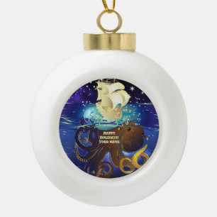 Octopus Huge and Caravella Ceramic Ball Christmas Ornament
