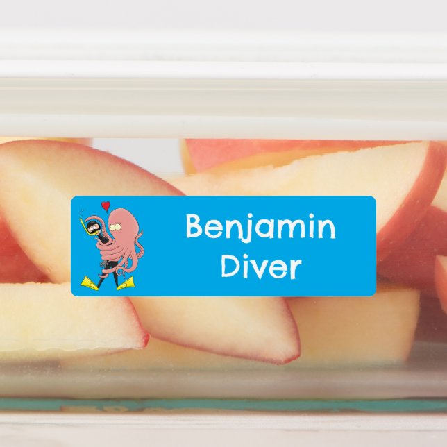 Octopus hugs diver cartoon humour personalised (Affixed)