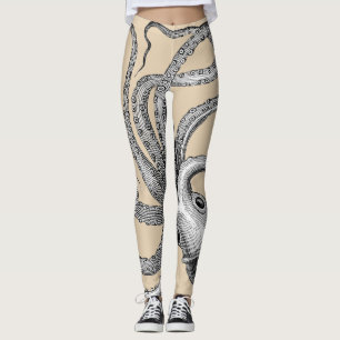 Octopus Illustration Vintage Scientific Drawing Leggings