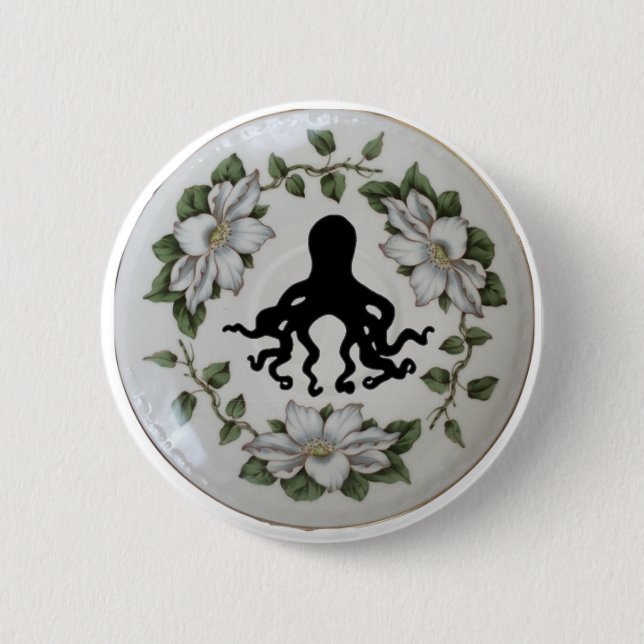 Octopus in a Teacup Pin Badge Button (Front)