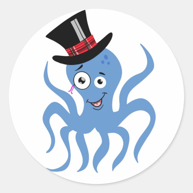 Octopus in a Top Hat and Monocle Classic Round Sticker (Front)