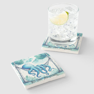 Octopus in Hammock - Not Lazy, Just Relaxed Stone Coaster