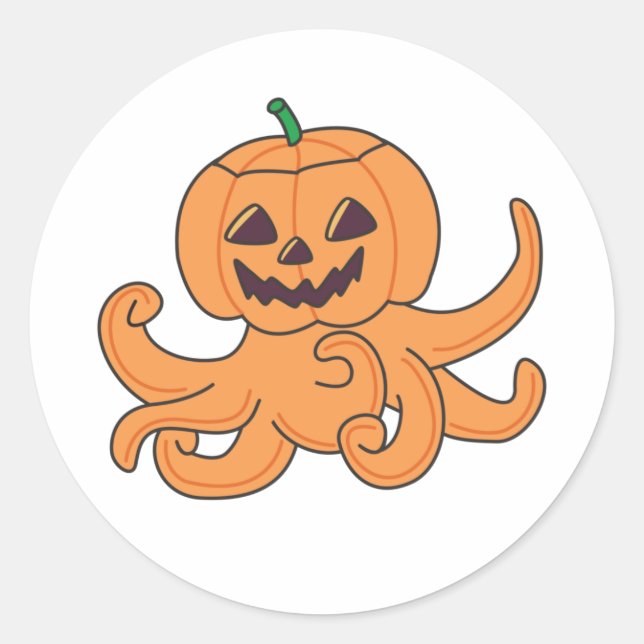Octopus In Pumpkin Orange Krak Halloween Octopus Classic Round Sticker (Front)