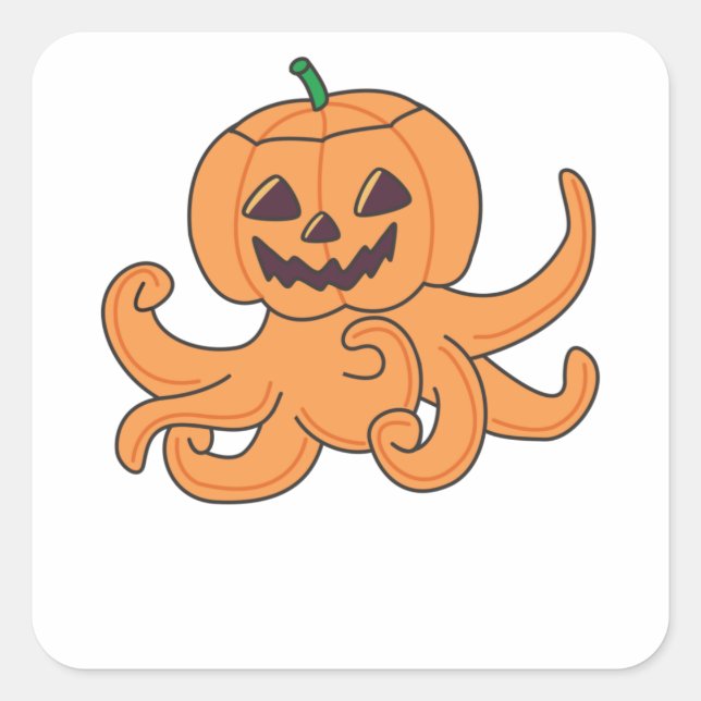 Octopus In Pumpkin Orange Krak Halloween Octopus Square Sticker (Front)