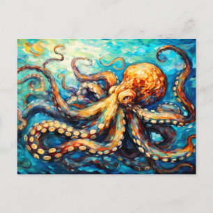 Octopus in Swirling Ocean Oil Painting Postcard