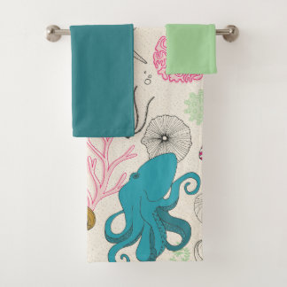 Octopus in the bathroom! Coral reef themed Bath Towel Set