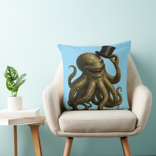 Octopus in top hat, whimsical, nautical art print  cushion (Chair)
