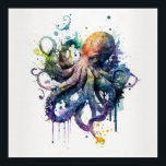 Octopus in watercolor  poster<br><div class="desc">Perfect for bedrooms,  bathrooms and living areas in your coastal beach house. This print features a watercolor painted octopus in shades of blue,  violet,  red and yellow. It matches our seaside decoration collection.</div>