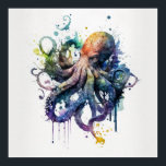 Octopus in watercolor  poster<br><div class="desc">Perfect for bedrooms,  bathrooms and living areas in your coastal beach house. This print features a watercolor painted octopus in shades of blue,  violet,  red and yellow. It matches our seaside decoration collection.</div>