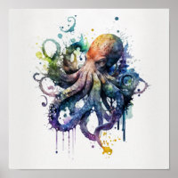 Octopus in watercolor  poster