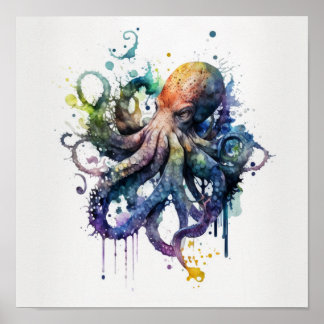 Octopus in watercolor poster