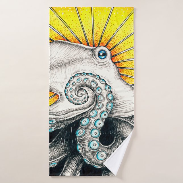Octopus Ink Yellow Tentacle Bath Towel Set (Bath Towel)