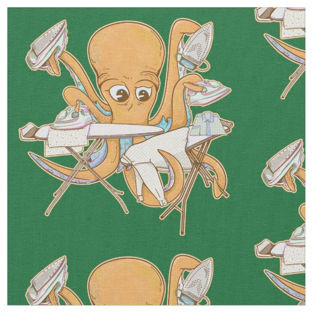 Octopus ironing, overwhelmed by chores. fabric (Close Up)