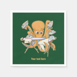 Octopus ironing, overwhelmed by chores. napkin