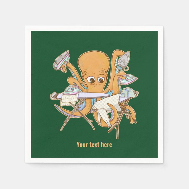 Octopus ironing, overwhelmed by chores. napkin (Front)