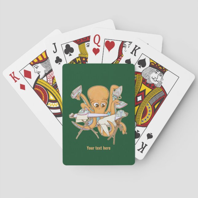 Octopus ironing, overwhelmed by chores. playing cards (Back)