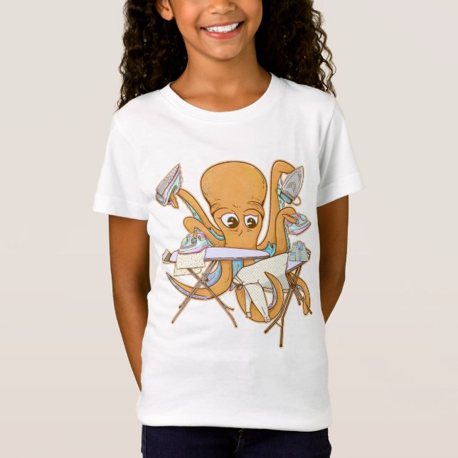 Octopus ironing, overwhelmed by chores. T-Shirt (Front)