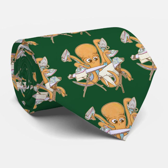 Octopus ironing, overwhelmed by chores. tie (Rolled)