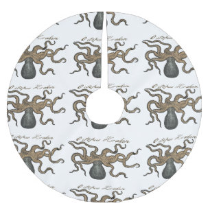 Octopus Kraken Antique Coastal Marine Wildlife Brushed Polyester Tree Skirt
