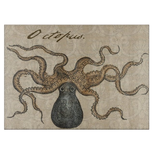 Octopus Kraken Antique Coastal Marine Wildlife Cutting Board (Front)