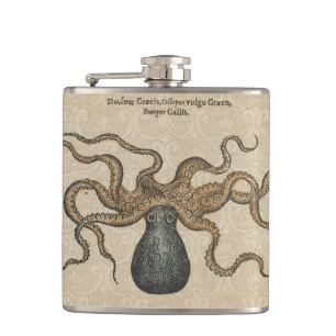 Octopus Kraken Antique Coastal Marine Wildlife Hip Flask