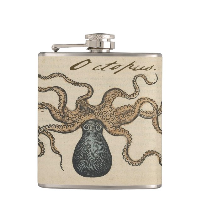 Octopus Kraken Antique Coastal Marine Wildlife Hip Flask (Front)