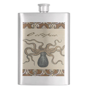 Octopus Kraken Antique Coastal Marine Wildlife Hip Flask