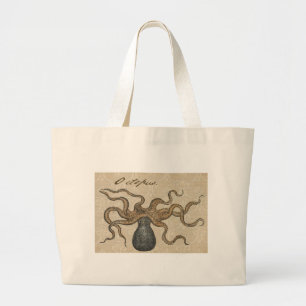 Octopus Kraken Antique Coastal Marine Wildlife Large Tote Bag
